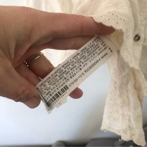 Zara Button Front Embroidered Peasant Top in Cream Sz S - Picture 7 of 10